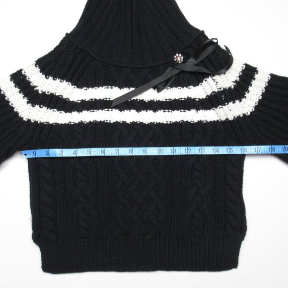 Anthropologie Maeve Mock-Neck Balloon-Sleeve Bow Jumper Sweater Black White XS - Picture 2 of 9